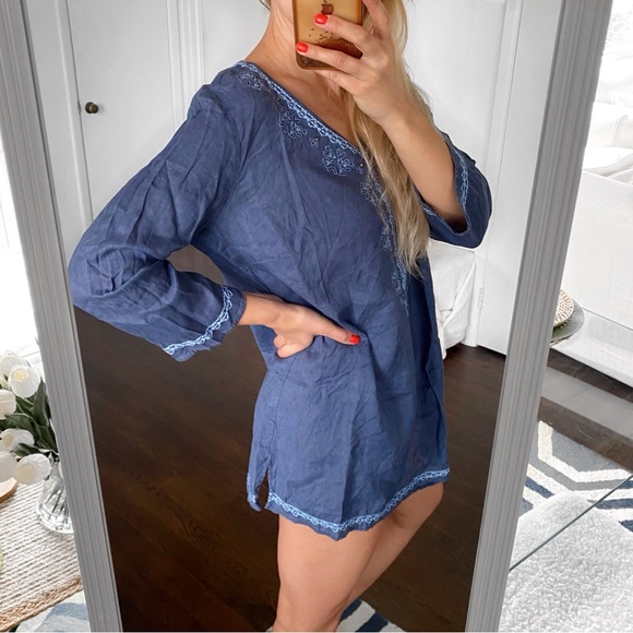 💙 GERRY WEBER NAVY EMBROIDERED LINEN BEACH COVERUP! - Picture 3 of 14